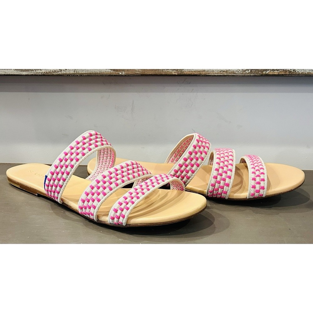 Rothy's Hot Pink Basket Stitch Triple Band Sandals Size 9.5 EUC - Picture 2 of 9